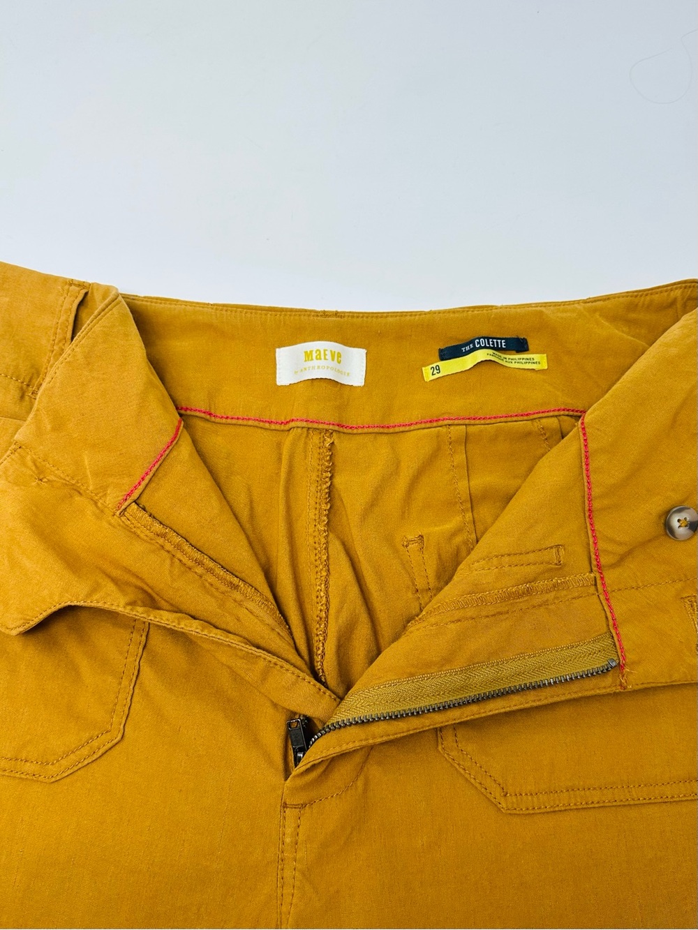 Anthropologie Maeve Colette Wide-Leg Crop Pants Size 29 Mustard Cotton Trousers - Picture 3 of 13